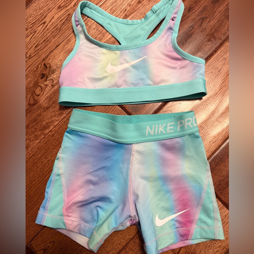 Nike Pastel Tie-Dye Sports Bra and Shorts